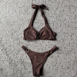 Brown Halter Bikini Set